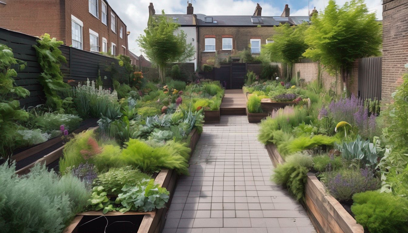 urban garden with edible plants in a UK city