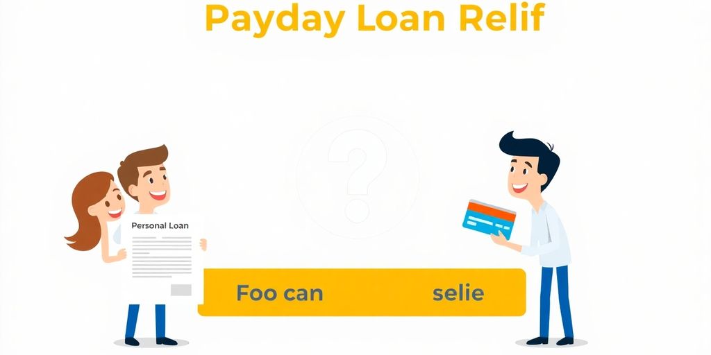 Cartoon hands comparing a loan document and a credit card.