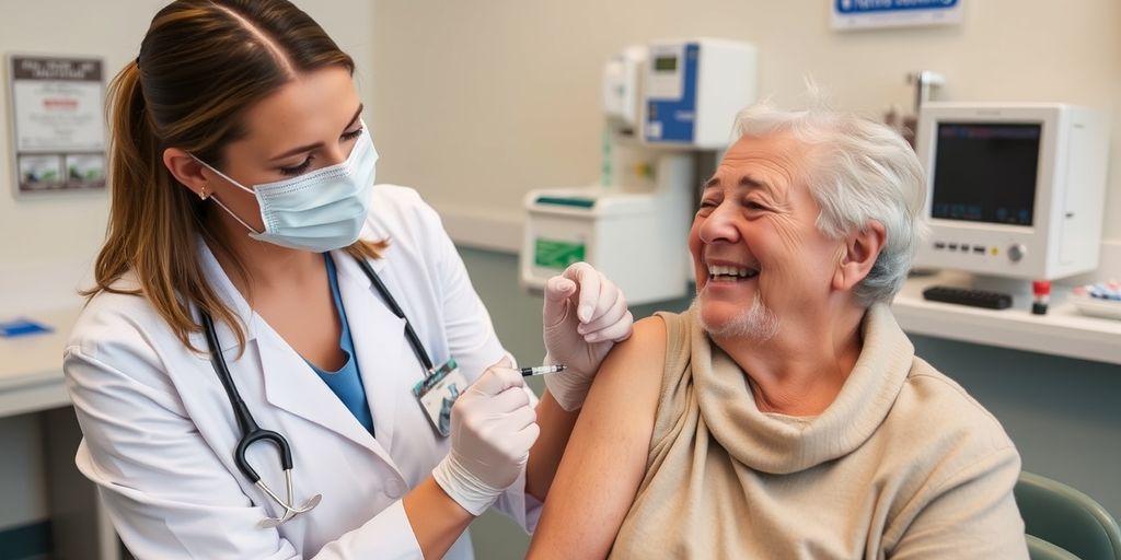 Nurse giving flu vaccine to patient