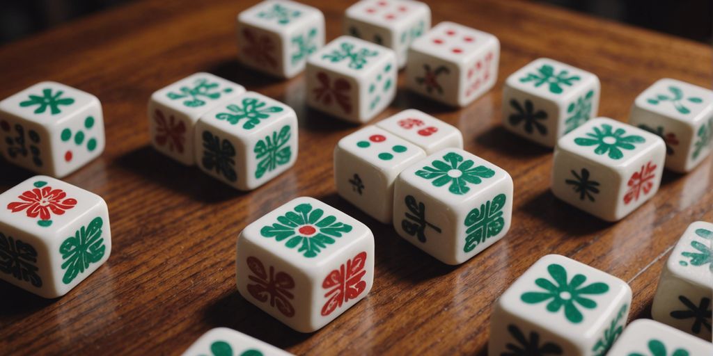 Mahjong tiles set with Craks, Dots, and Bams arranged on a wooden table for beginners guide.