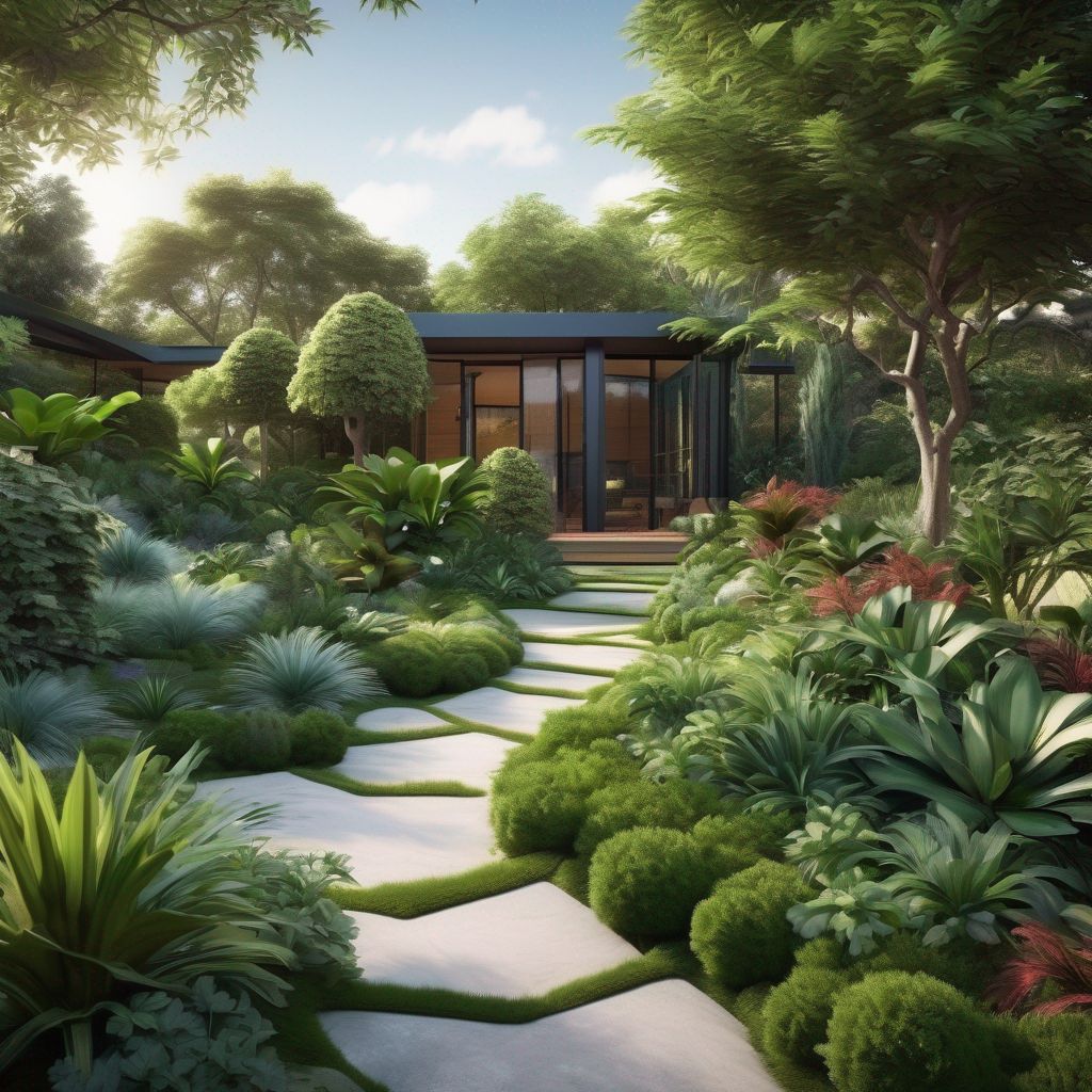 sustainable landscape design with lush green plants