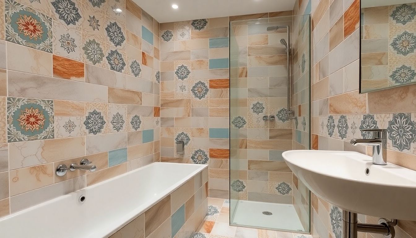 Intricate tiled bathroom by Leisure Tiling London.
