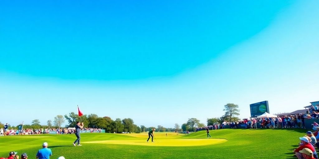 Golfers on a lush course during a PGA Tour event.
