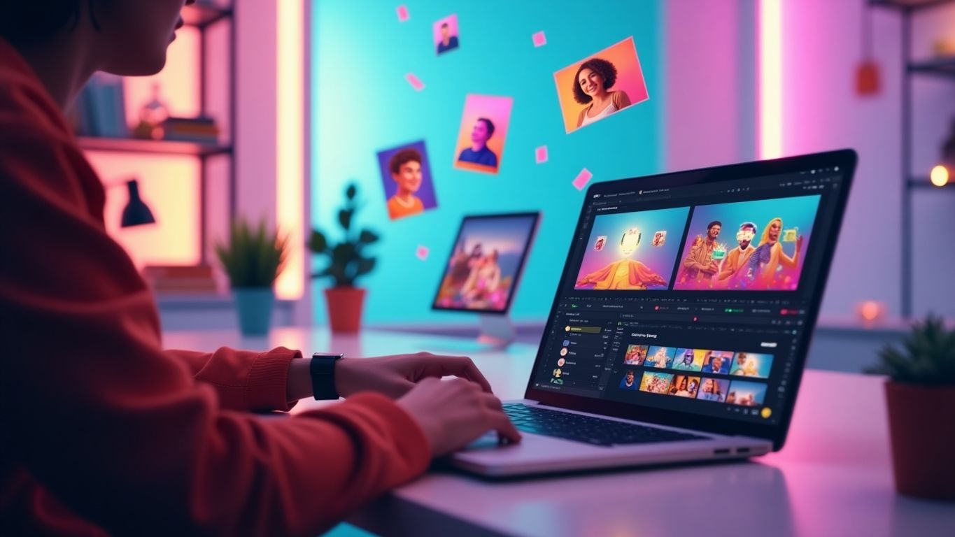 Person using laptop for AI video creation.