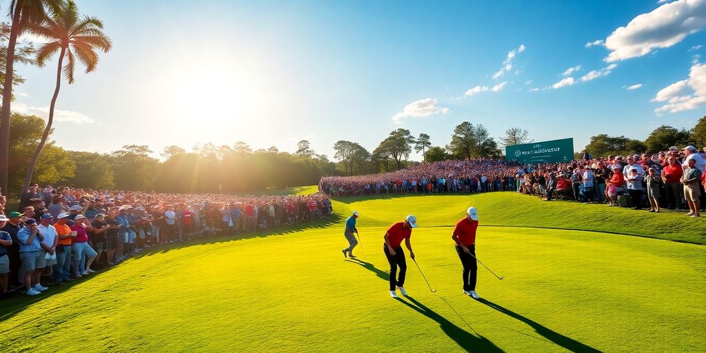 Golfers playing at the 2025 PGA Championship tournament.