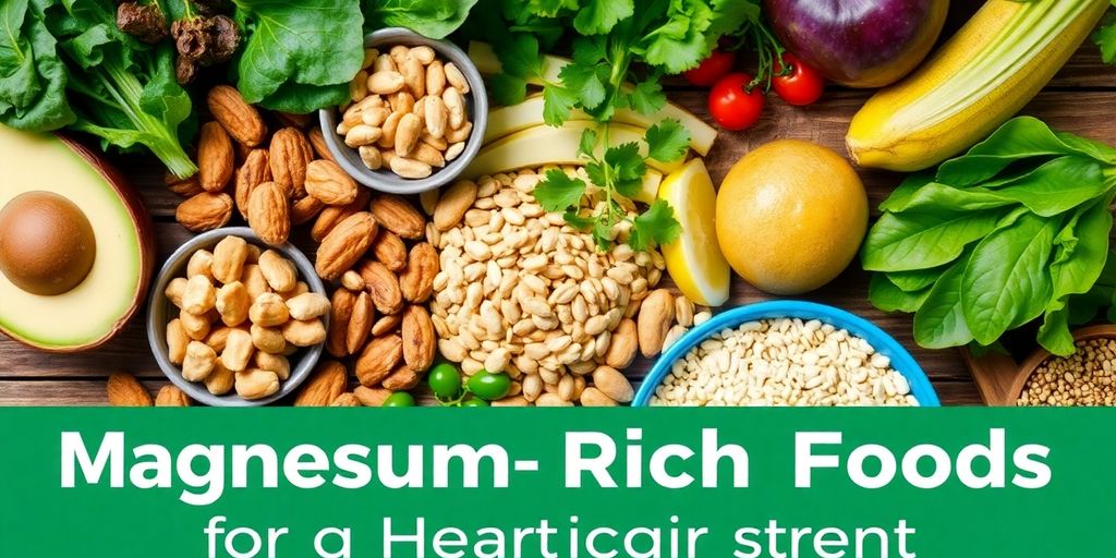 A colorful assortment of magnesium-rich foods for heart health.