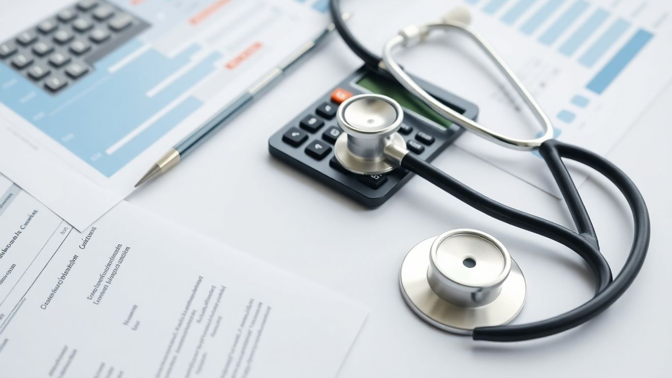 Accounting &Amp; Bookkeeping For Medical Practices In Newport Beach Ca: Financial Health For Your Practice Accounting Workspace With Calculator, Documents, And Stethoscope.