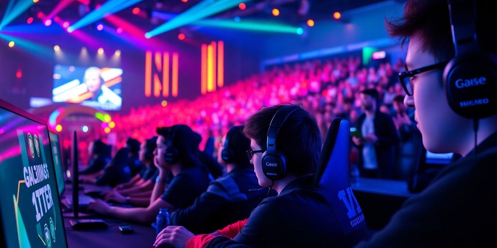 Gamers competing in an electrifying e-sports tournament.