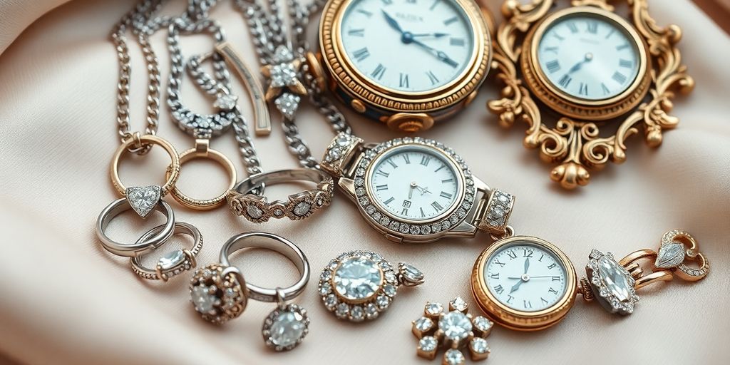 Une main tenant des bijoux brillants et des objets de valeur