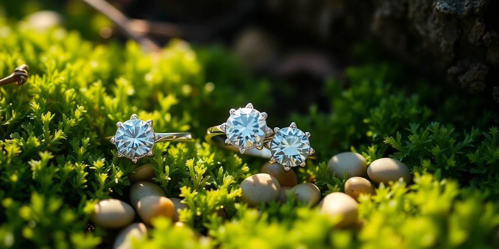 Diamond star rings set in woodland
