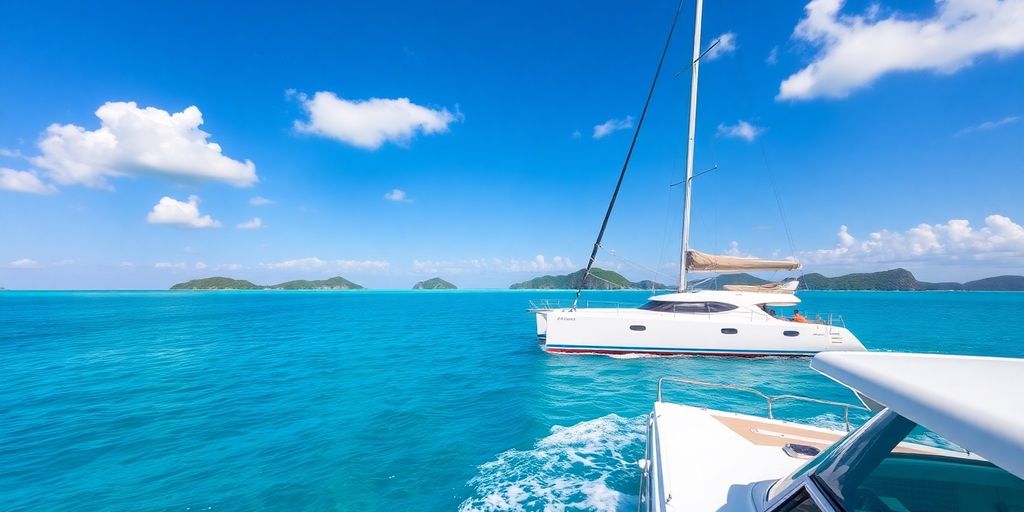 Catamaran sailing crystal blue sea