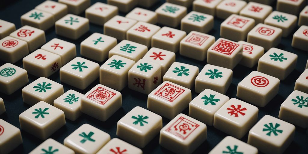 Close-up of Mahjong tiles displaying various symbols, highlighting their intricate designs and importance in gameplay.