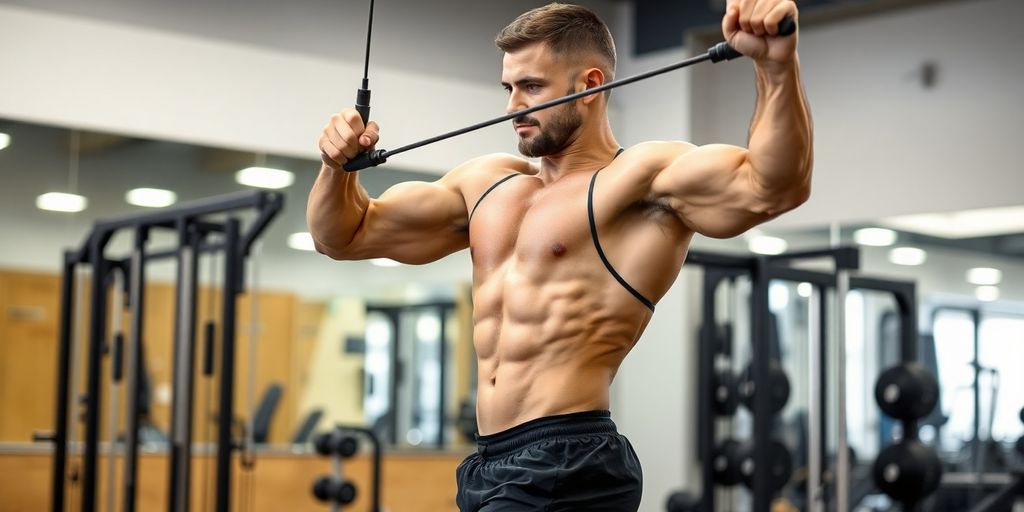Man performing woodchop exercise.