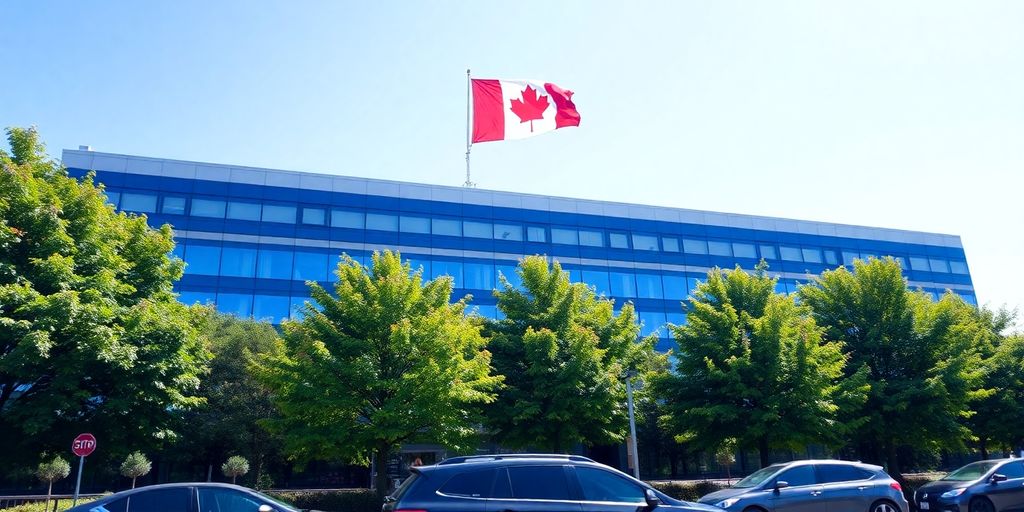 Home Depot building with Canadian flag.