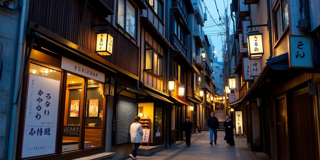 A charming, stone-paved backstreet in Tokyo's Kagurazaka district.