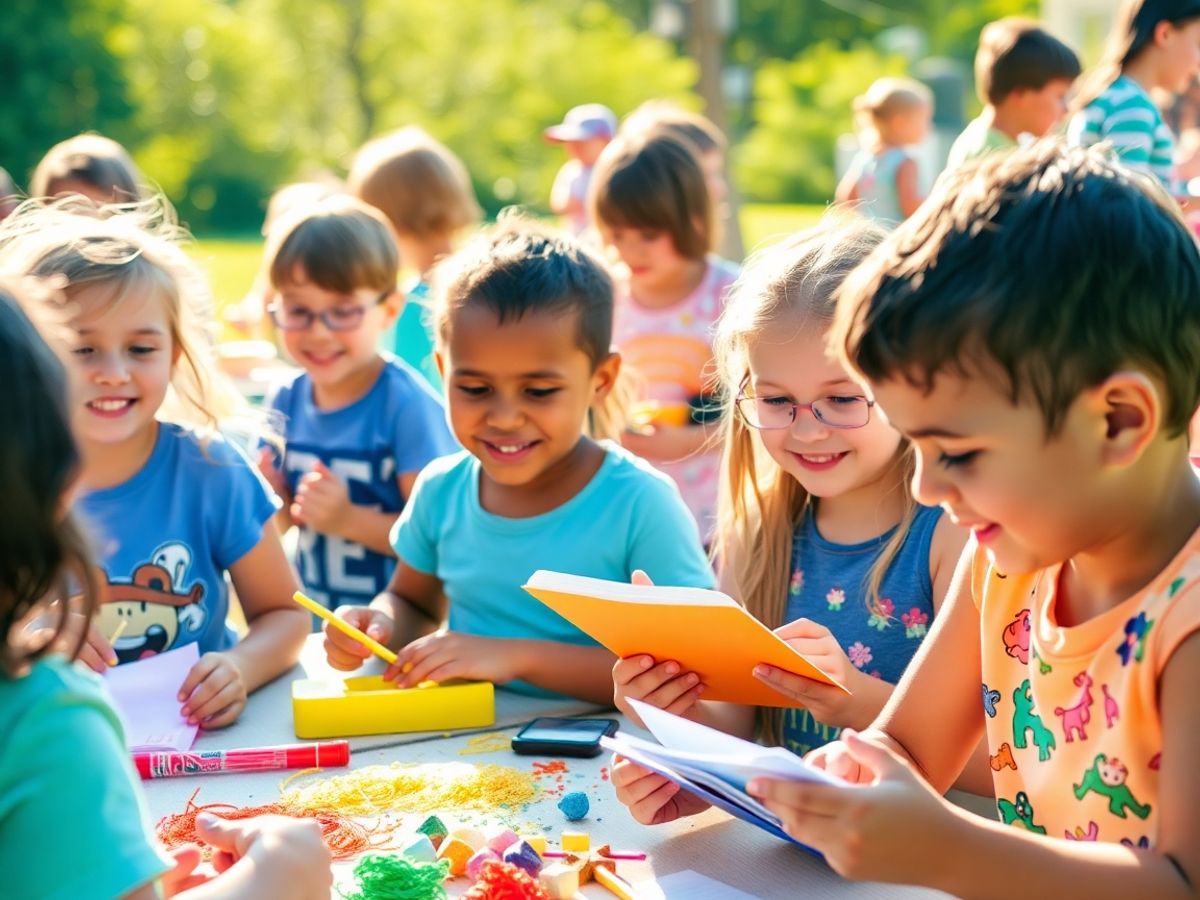 Copii zâmbind bucurându-se de activități de vară.