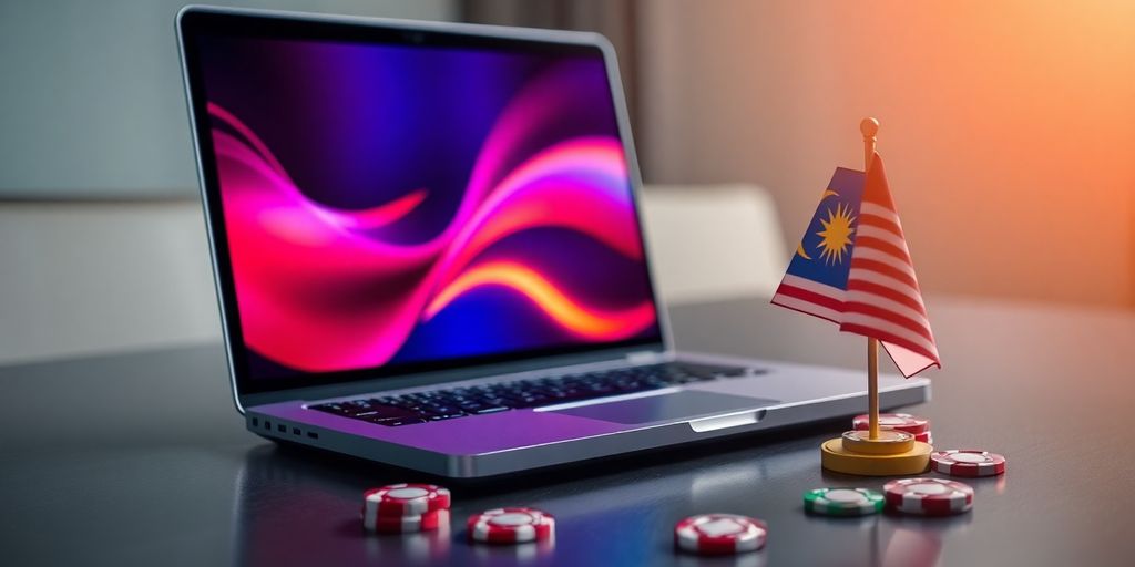 Laptop, chips, Malaysia flag