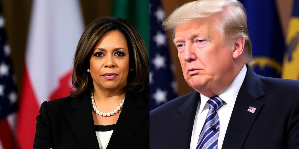 Kamala Harris et Donald Trump dans un cadre de débat politique.