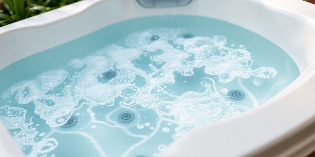 Hot tub with bubbling water and steam