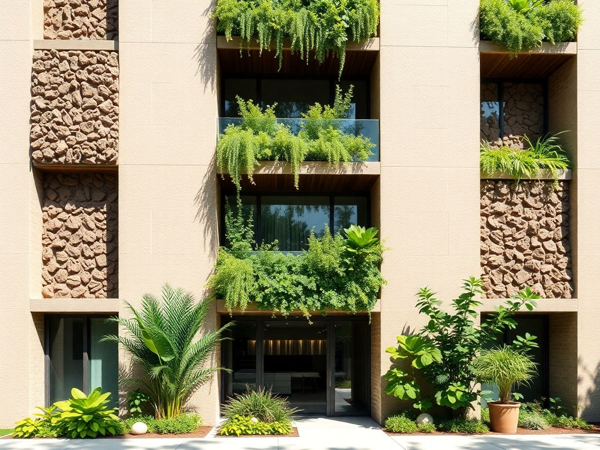 Clădire modernă construită din materiale naturale ecologice.