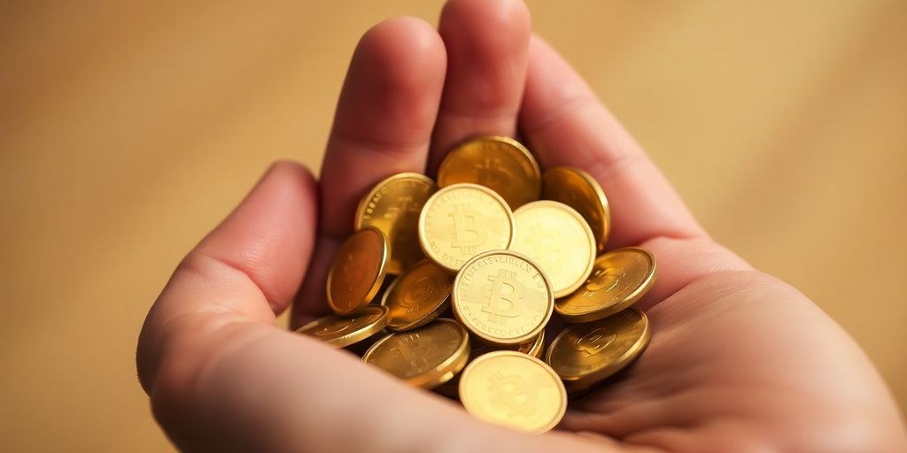 Une main protégeant une pile de pièces d'or.