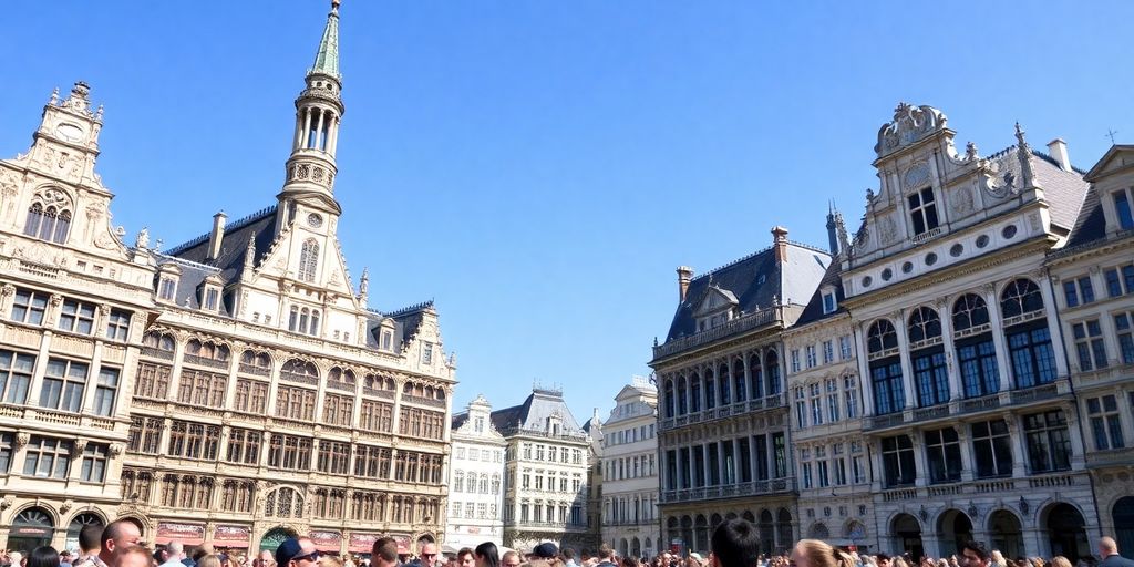 Architecture historique de Bruxelles avec touristes admirant.