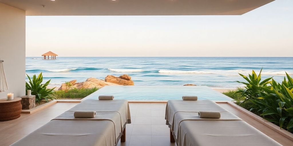Tranquil spa setup with ocean view in Cabo.