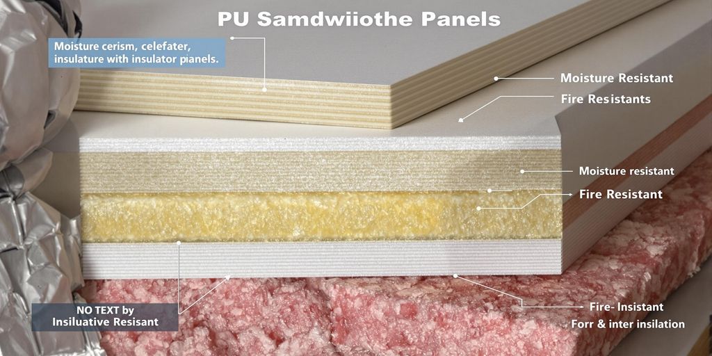 PU sandwich panels next to traditional insulation materials.