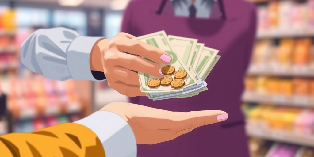 Cashier hands exchanging money.