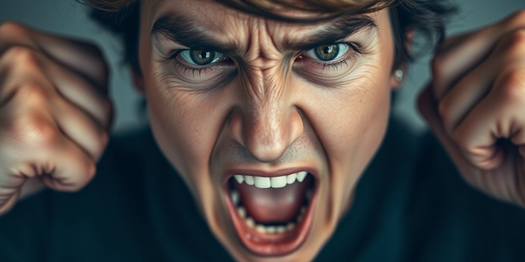 Person yelling, face contorted in anger.