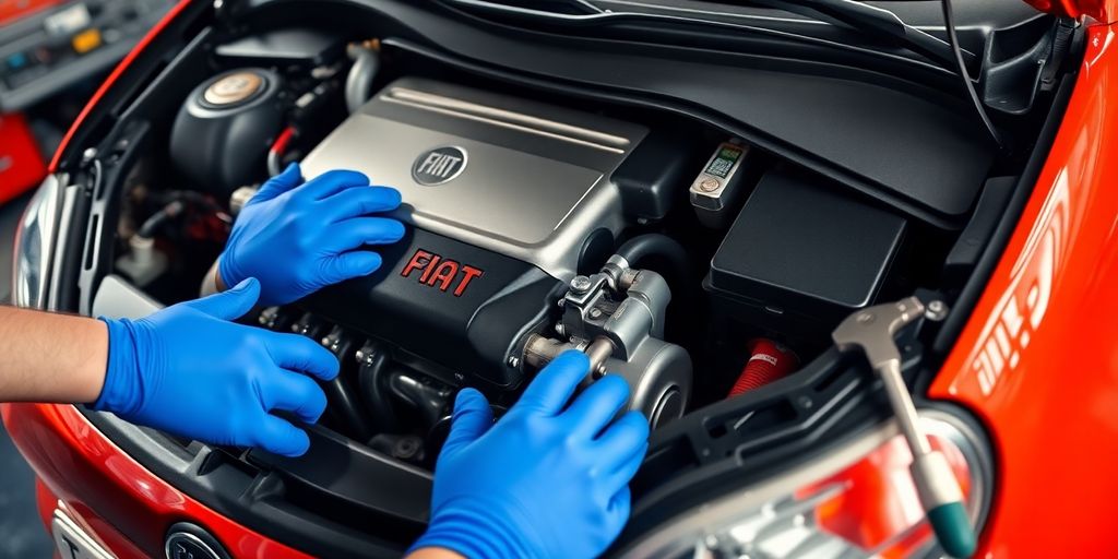 Fiat 500 car being serviced.