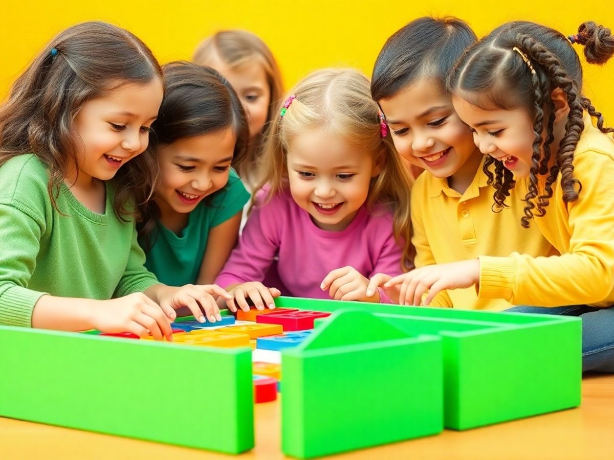 Copii jucându-se cu jocuri educative interactive.