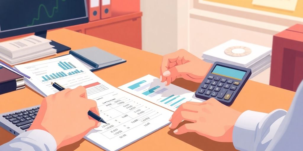 Person reviewing accounts, financial documents