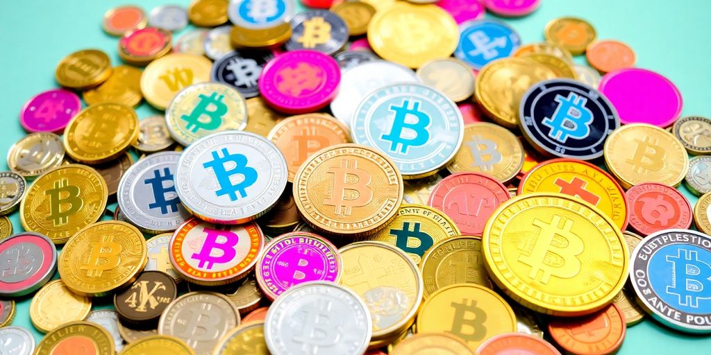 A colorful display of various cryptocurrencies.
