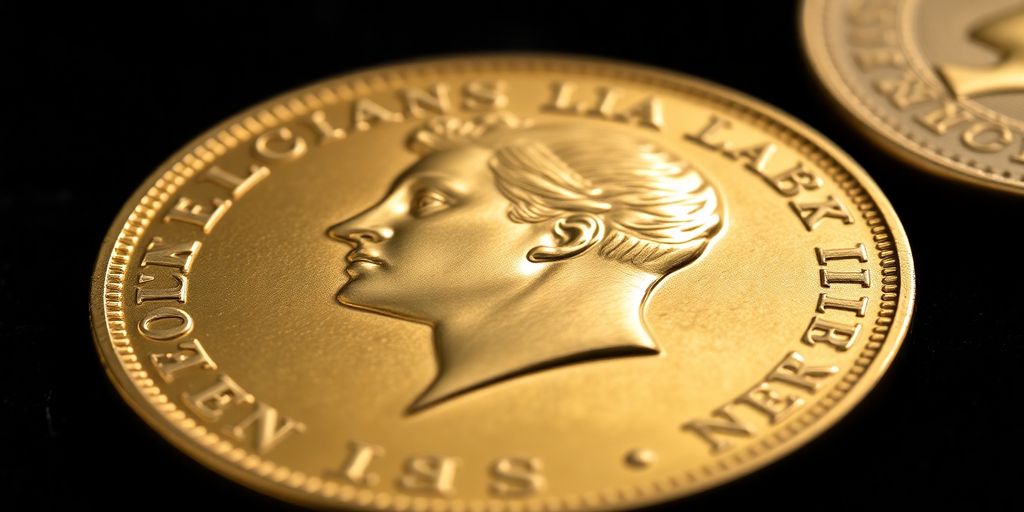 Un Napoléon en or rare sur fond sombre.