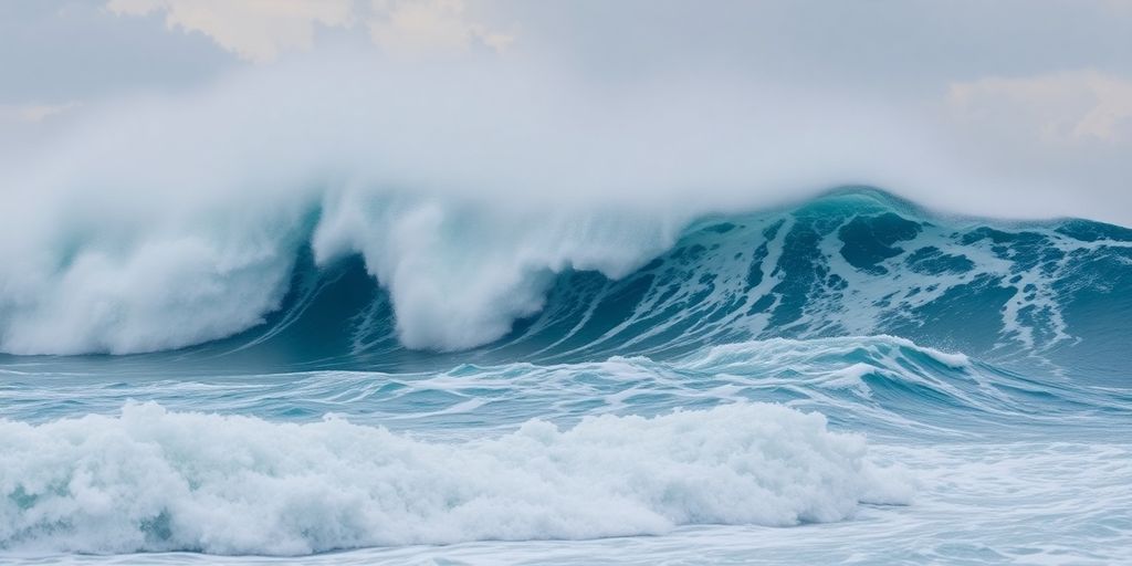 Onde de tsunami géante approchant la côte.