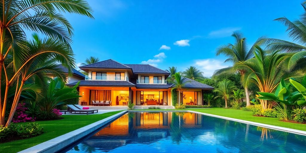 Freehold villa in Thailand with tropical gardens and pool.