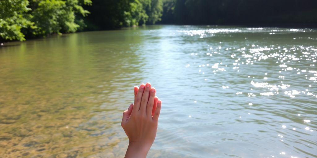 Person whispering secrets to a flowing river.