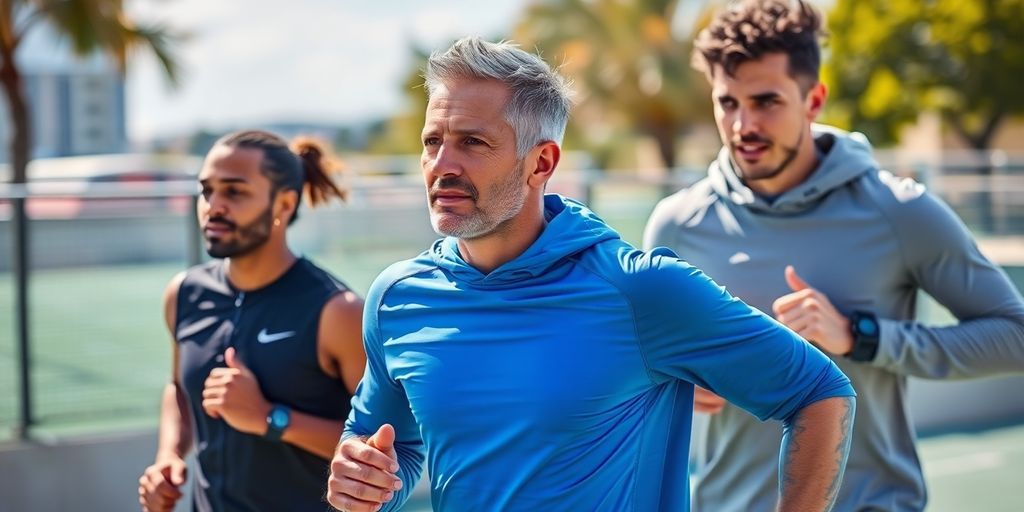 Athletes in action with wearable AI devices on their bodies.