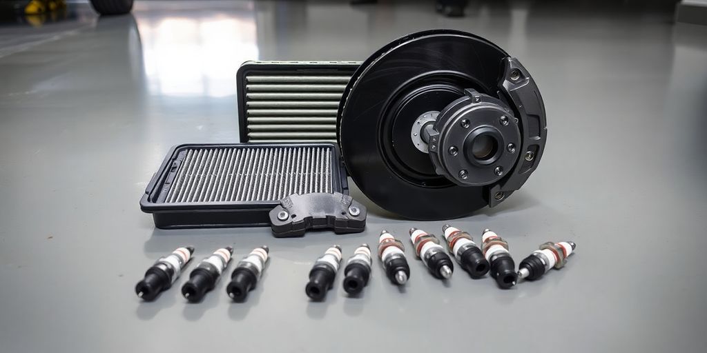 Kia Sportage parts laid out on a garage floor.