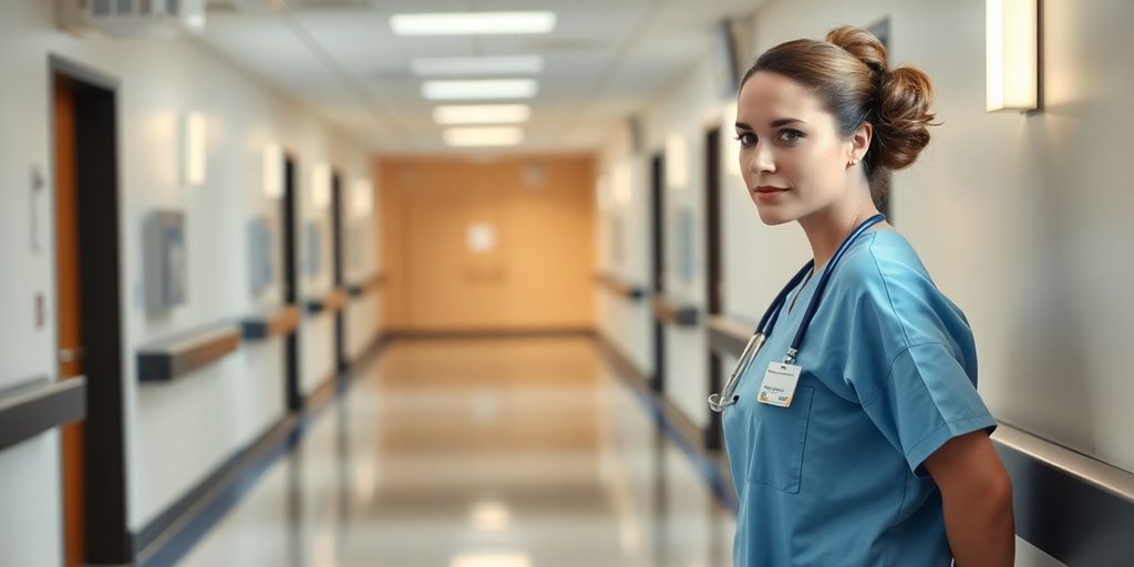 Zeitarbeit in der Pflege: Entlastung für Kliniken und Pflegeheime Pflegekräfte in einem modernen Krankenhaus mit dezenten blauen Akzenten.