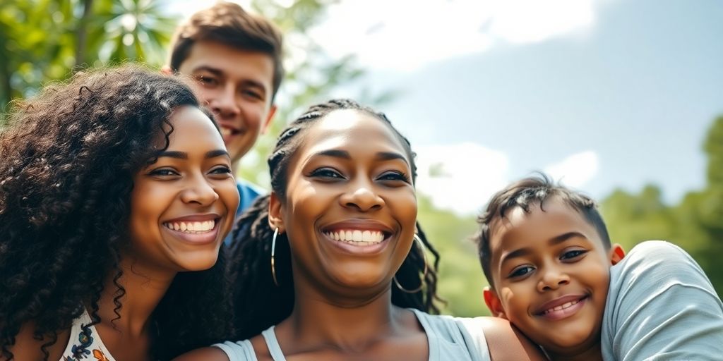 Serena Williams with her family in a joyful outdoor setting.