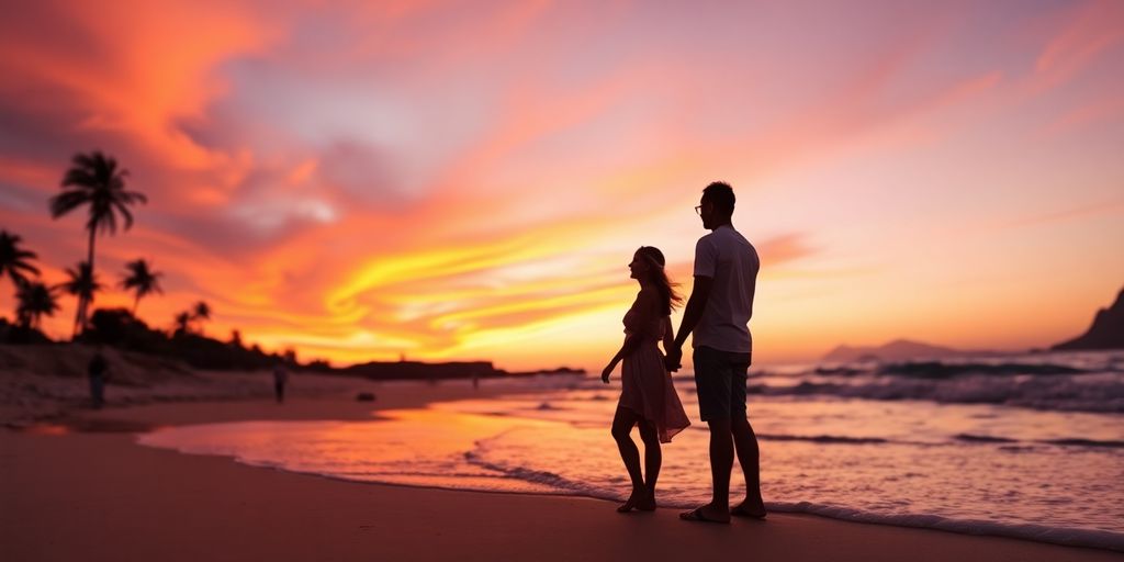 Couple on beach at sunset in Cabo.