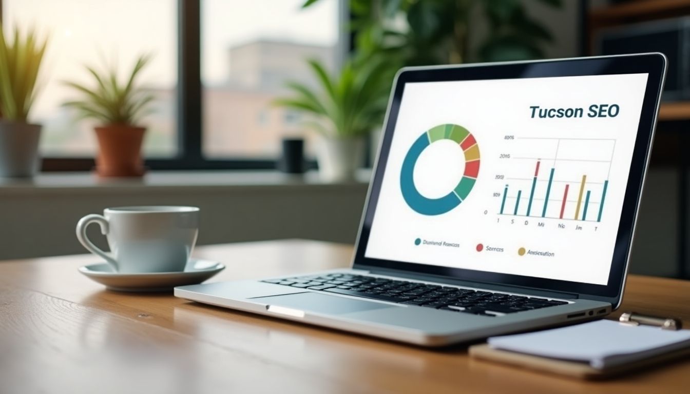 Laptop with Tucson SEO chart on a desk.