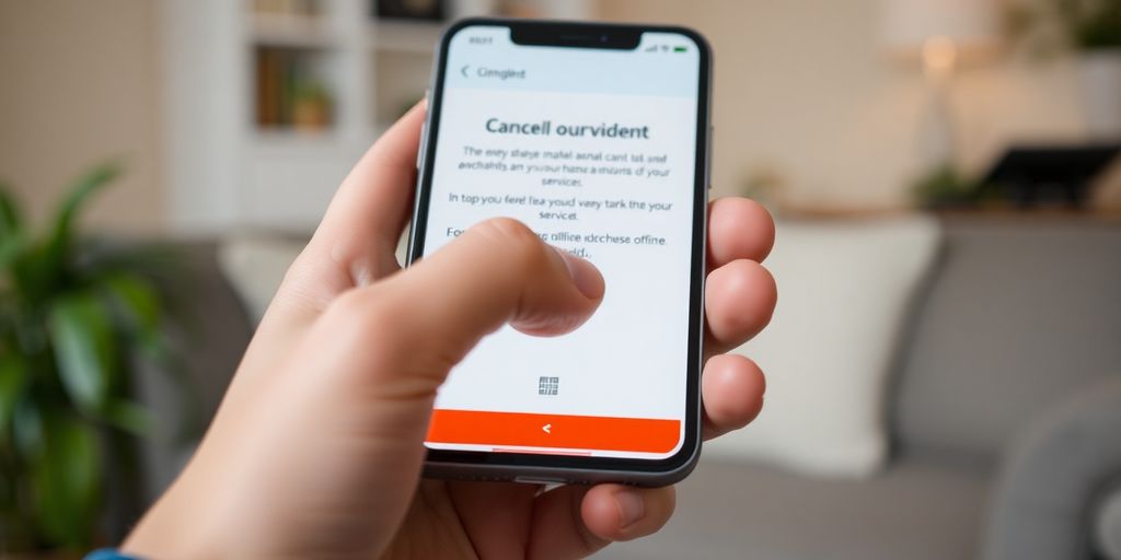 Person canceling subscription on a device.