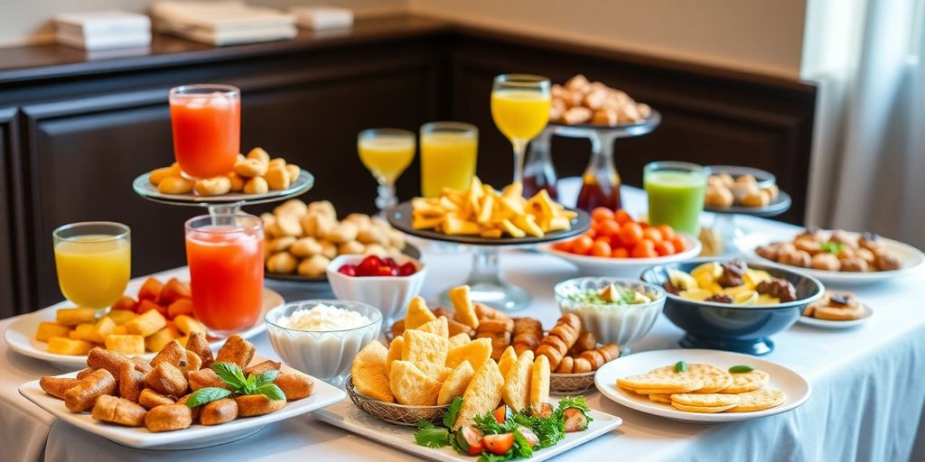 ภาพอาหารว่างจัดเรียบร้อยสำหรับบริการเบรค