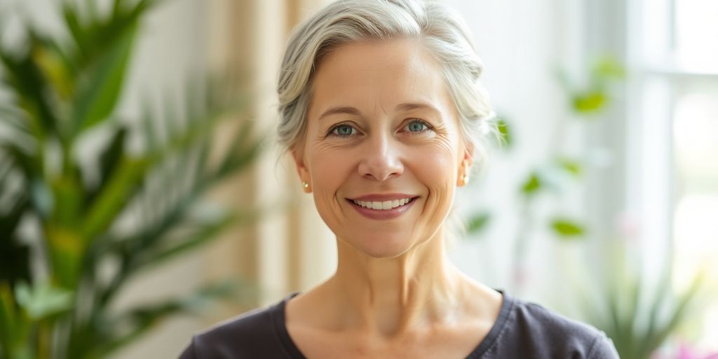 Terapeuta com expressão serena e acolhedora