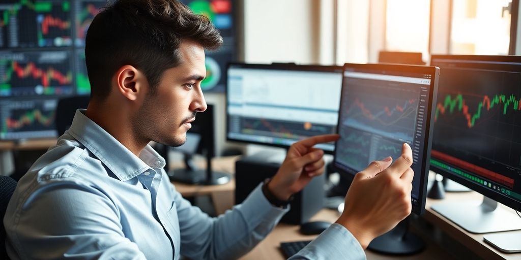 Trader analyzing performance metrics at a modern workstation.