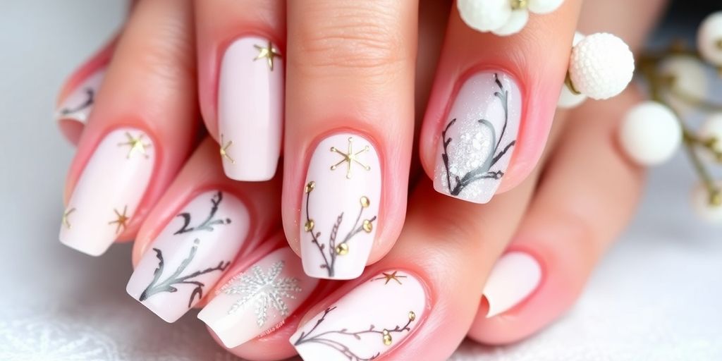 Unhas decoradas em cores neutras para o inverno.