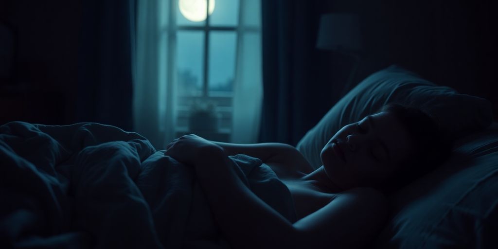 Person sleeping peacefully in a serene bedroom.